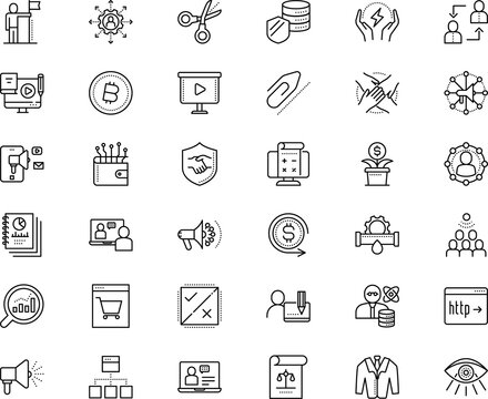 business vector icon set such as: plan, commercial, wallet, up, manager, performance, age, icons, info, interactive, trade, command, increase, travel, forecast, artificial intelligence, speak, health