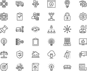 business vector icon set such as: growth, training, staff, bitrate, lightspot, bookkeeping, van, comfort, cash, creativity, standing, daily, seat, delivery, display, income, thinking, choice, luxury