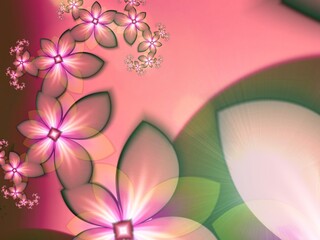 Fractal image with fantasy flowers. Template with place for inserting your text. Fractal art as red background.