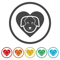 Obraz premium Happy dog face in heart ring icon, color set