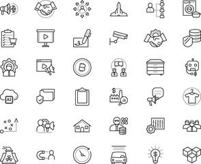 Fototapeta premium business vector icon set such as: motion, countdown, badge, lamp, cold, shuttle, tactical, cogwheel, surveillance, fashion, tactic, budget, suit, support, healthy, waves, path, man, bit, database