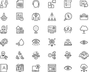 business vector icon set such as: connect, health, multimedia, anonymous, advisor, style, no, operator, piece, shirt, wonder, paid, paying, analytics, cyber, monitoring, rocket, imagination, trip