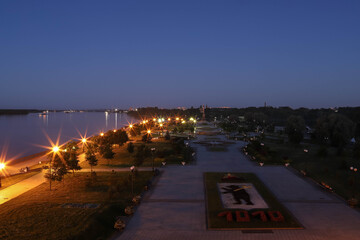 Summer night on the embankment of Yaroslavl. Arrow. Strelka