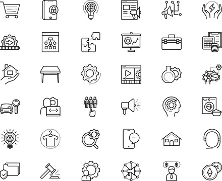 business vector icon set such as: protect, state, credit, coat, password, purchase, screwdriver, video, send, maker, case, dinner, calculation, retail, bitcoin, chat, artificial, integration, clothes