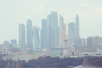 Moscow gloomy view of the city from above, smok ecology city view © kichigin19