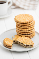 Sandwich cookies. Sweet biscuits with cream.