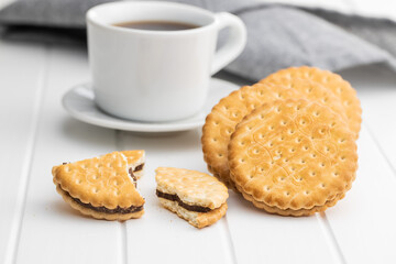 Sandwich cookies. Sweet biscuits with cream.