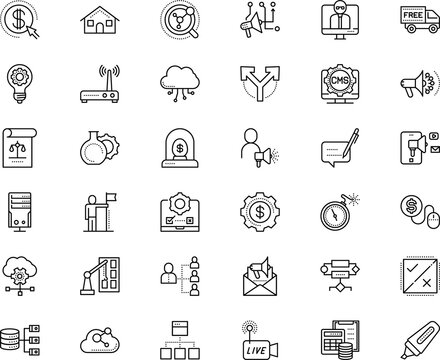 business vector icon set such as: tip, food, direct digital stream, income, settings, ai, commenting, emblem, bubble, study, diagram, victory, economy, free, stream, artificial, hosting