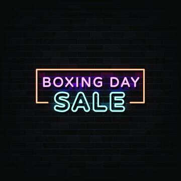 Boxing day neon sign, neon style template