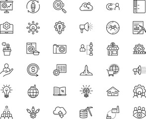 business vector icon set such as: targeted, row, solve, heavy, study, retro, planet, education, bank, development, department, camera, infographic, film, recruitment, microphone, partner