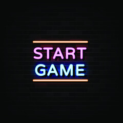 Fototapeta premium Start game neon sign, design element, light banner, announcement neon signboard.