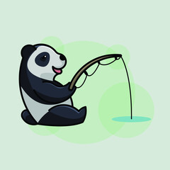 Fishing Panda Cartoon Illustration Vector