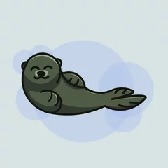Tuinposter Laying Cute Seals Cartoon Illustration © Roxy