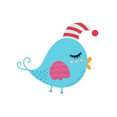 Cute sleeping bird isolated element. Animal character for kids design