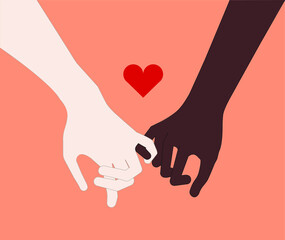 Obraz premium Interracial love. People hold their little fingers to each other.