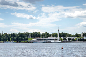 Yaroslavl. Volga embankment, the view from the river. Historical buildings, the building of the school for girls of spiritual rank.