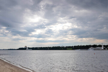 Yaroslavl. Assumption Cathedral and the Volga Arsenal tower. View from the river.