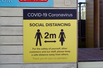 Social distancing markings and signs to stop the spread of Covid 19