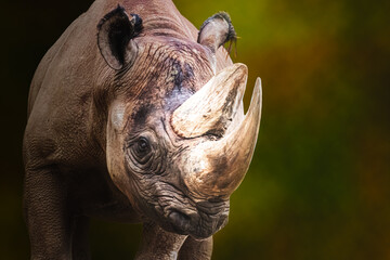 Rhino portrait  closeup of head before a green background