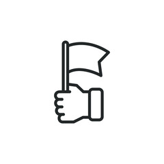 Hand holding a flag. Success, achievement, acquisition icon concept isolated on white background. Vector illustration