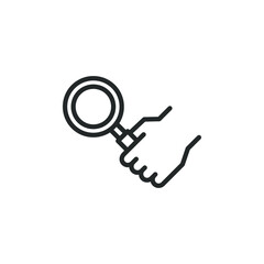 Hand with a magnifying glass glyph icon isolated on white background. Vector illustration