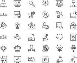 business vector icon set such as: interaction, fastener, cartoon, pc, friend, title, search, medical, webinar, real, progress, store, sync, court, estate, consultant, annual, interactive, map