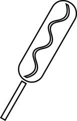 Sausage on a stick contour isolated on a white background. Vector black and white illustration. Great for labels, menus, posters, banners, vouchers, coupons, business promotion and more.