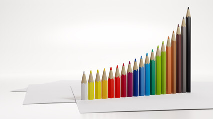 Colorful graph. Standing color pencils creating a rising graph.