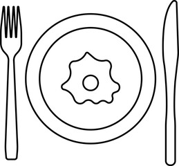 Scrambled eggs and fork contour on a white background. Vector black and white illustration. Great for labels, menus, posters, banners, vouchers, coupons, business promotion and more.