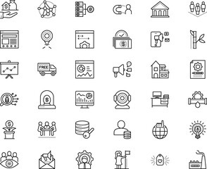 business vector icon set such as: world, cottage, refinery, key, map, pipe, position, view, government, crypto, courier, women, window, apartment, column, contour, innovative, direction, bitcoin