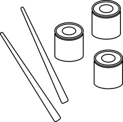 Rolls with two sticks contour. Vector black and white illustration. Great for labels, menus, posters, banners, vouchers, coupons, business promotion and more.