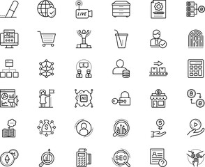 business vector icon set such as: boutique, industrial, livestream logo, mathematics, password, profit, label, check, receipt, pay, front, champion, drawer, puzzle, transaction, delivery