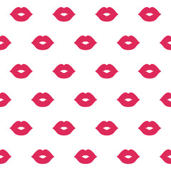 Seamless pattern. Red lips on a white background. Vector illustration.