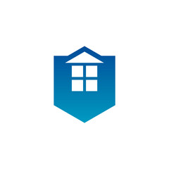 logo of a house and windows in a geometric shield