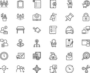 business vector icon set such as: loupe, urban, nuclear, lens, danger, loudspeaker, check mark, exploration, ecology, taxi, graph, brainstorm, yes, follow, collaborative, click, car, assistance