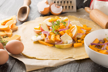 Fall traditional homemade apple and pumpkin pie for autumn holiday.