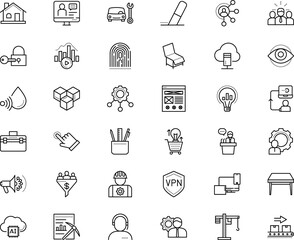Fototapeta premium business vector icon set such as: infrastructure, elements, web layout, purchase, authentication, builder, over white, rubber, screwdriver, repair man, delivery, talking, cardboard, style, processing