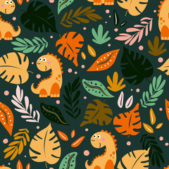 Seamless pattern with funny dinosaurs