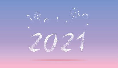 Naklejka na ściany i meble new year 2021 vecter with firework on gradient pink to violet color background,Holiday celebration concept.