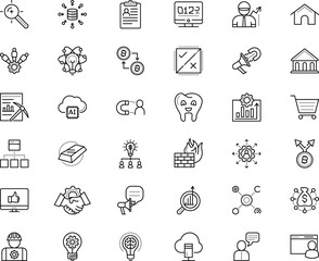 business vector icon set such as: deal, collaborate, desktop, icons, card, futuristic, screen, bug, medical, campaign, cart, infrastructure, recruitment, cottage, purchase, corporate, statistics
