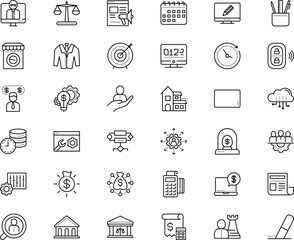 Fototapeta premium business vector icon set such as: security, email, shape, material, antique, commercial, dartboard, rubber, processor, chart, shop, electronic, reminder, cottage, balance, tax, stand, erasing, spot
