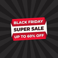 Black Friday sale banner with super discount vector template