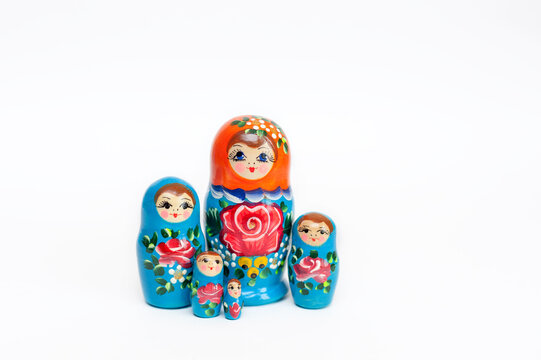 set of Russian dolls of 5 pieces on a white background