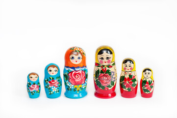 Fototapeta na wymiar set of wooden Russian dolls of 8 pieces on a white background
