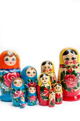  wooden Russian dolls on a white background