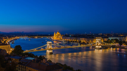 Fototapeta na wymiar Panoramic view of Budapest cityscape with the Hungarian Parliament at night