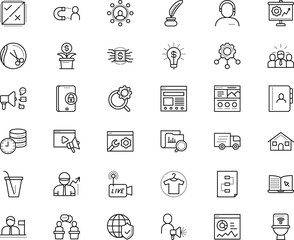 Fototapeta na wymiar business vector icon set such as: beauty, sheme, technical, lamp, workplace, presentations, text, paint, school, university, check, site, drawing, telemarketing, plan, realtime, electric, think