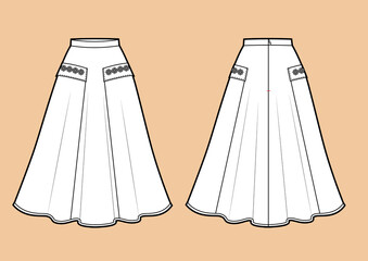 Technical drawing sketch skirt vector illustration.