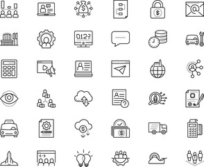 business vector icon set such as: project, screen, shine, mental, therapist, supervisor, calculation, interview, laptop, tax, deliver, fast, open, conversation, architecture, exterior, taxi