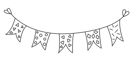 Linear icon of festive birthday flags with patterns. Icon for the holiday.